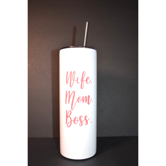 Wife Mom Boss 12oz Stainless Steel Tumbler and Straw Leak Proof Skinny NEW - Picture 1 of 4